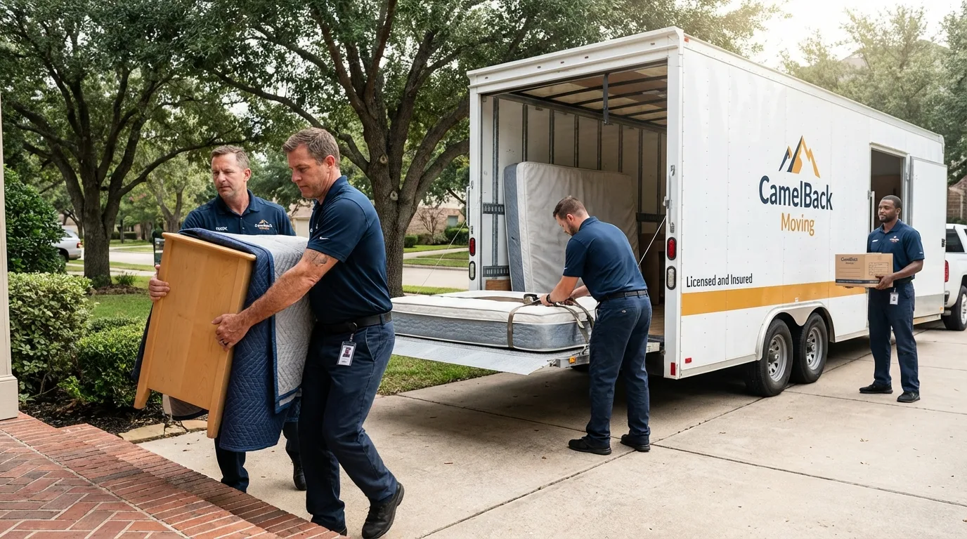 Crew loading residential truck for cross-state move from Duncanville, TX