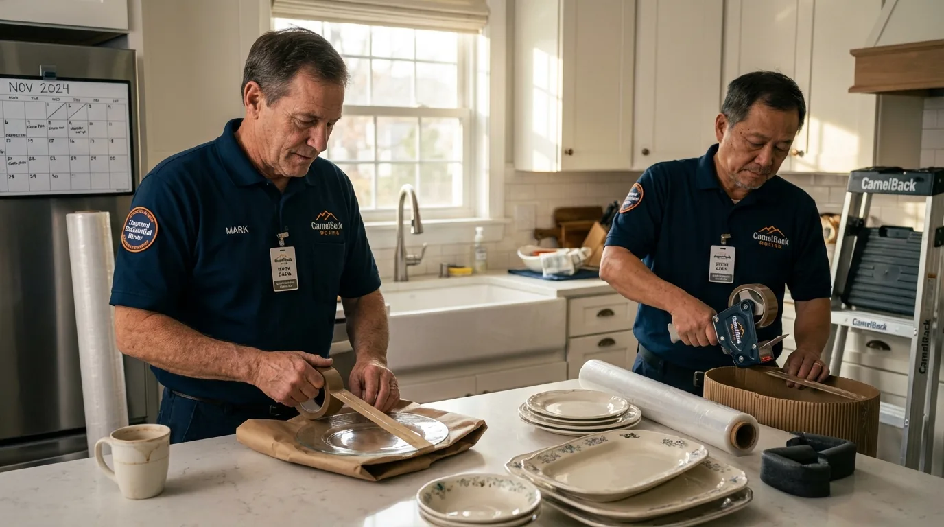 Professional crew packing kitchen dishware in Duncanville, TX